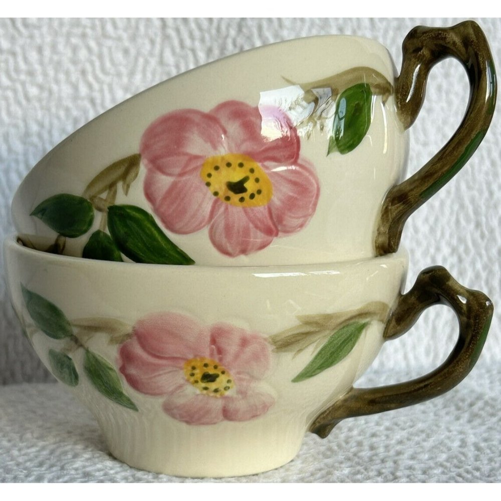 Franciscan Dinnerware (2) Desert Rose Coffee Cups  Made In USA Mark In Brown EUC